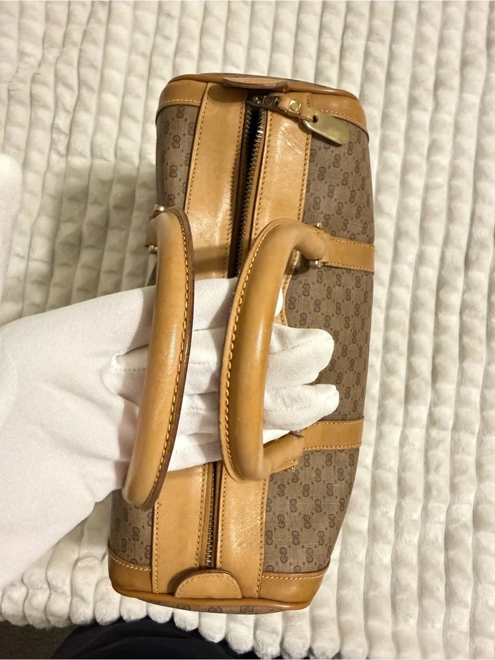 Gucci Brown Monogram Travel Duffle with Tan Trim